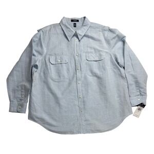Chaps Denim Shirt Women's 2X Light Blue Button Down Long Sleeve Linen Blend